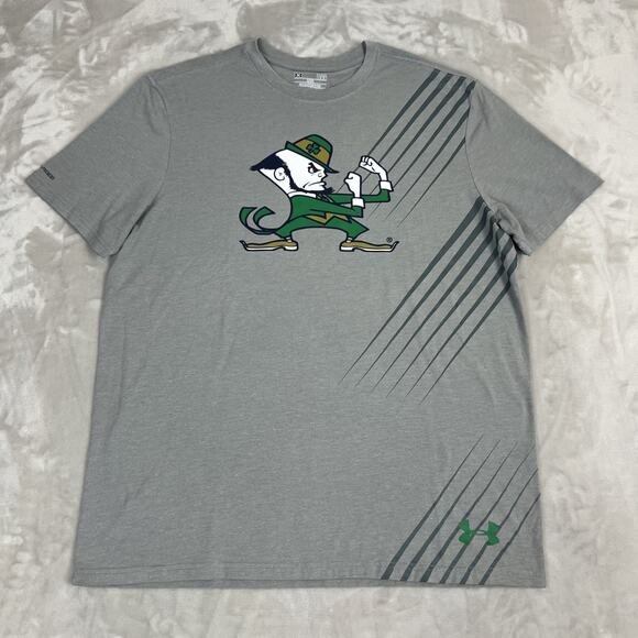 Under Armour Notre Dame Shirt Mens Large Grey Loose Heatgear Fighting Irish - Picture 1 of 11